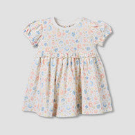 Juniors Round Neck Short Sleeves A-line Dress with Floral Print-undefined-image-1