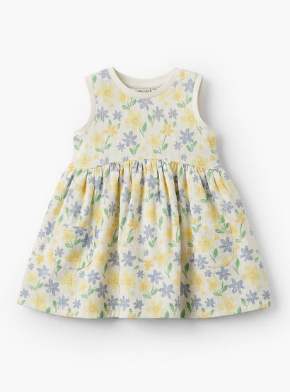 Juniors Round Neck Sleeveless Knee Length A-line Dress with Floral Print-baby-girls-clothing-dressesandjumpsuits-image-2