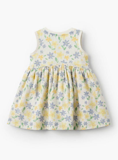 Juniors Round Neck Sleeveless Knee Length A-line Dress with Floral Print-baby-girls-clothing-dressesandjumpsuits-image-3