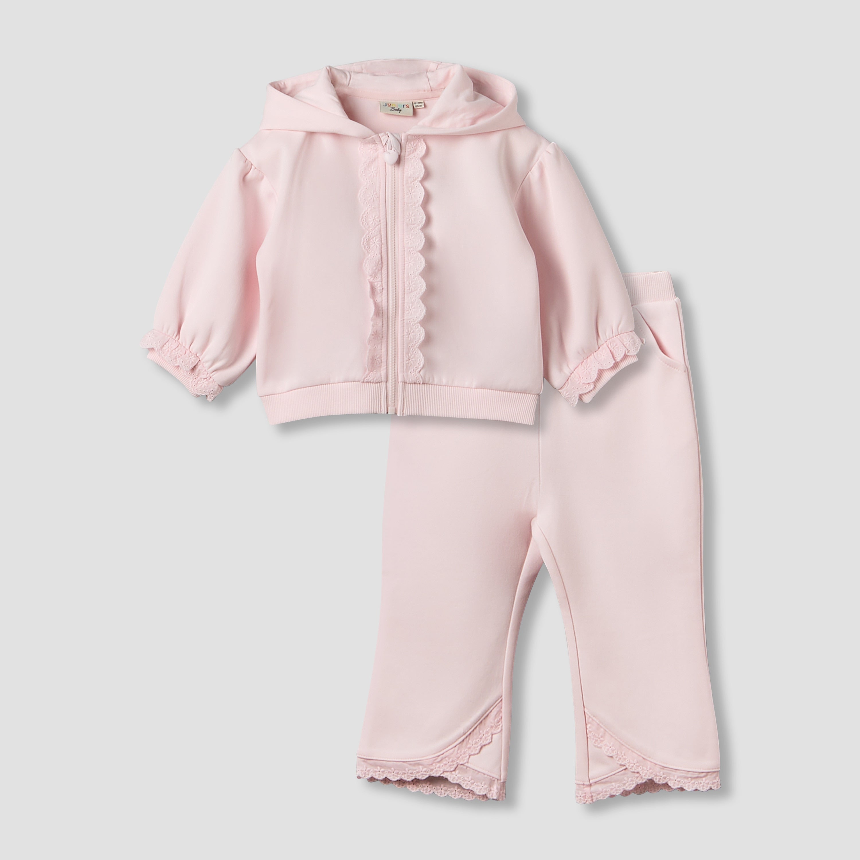 Juniors Hooded Long Sleeves Sweatshirt and Pants Set with Lace Detail