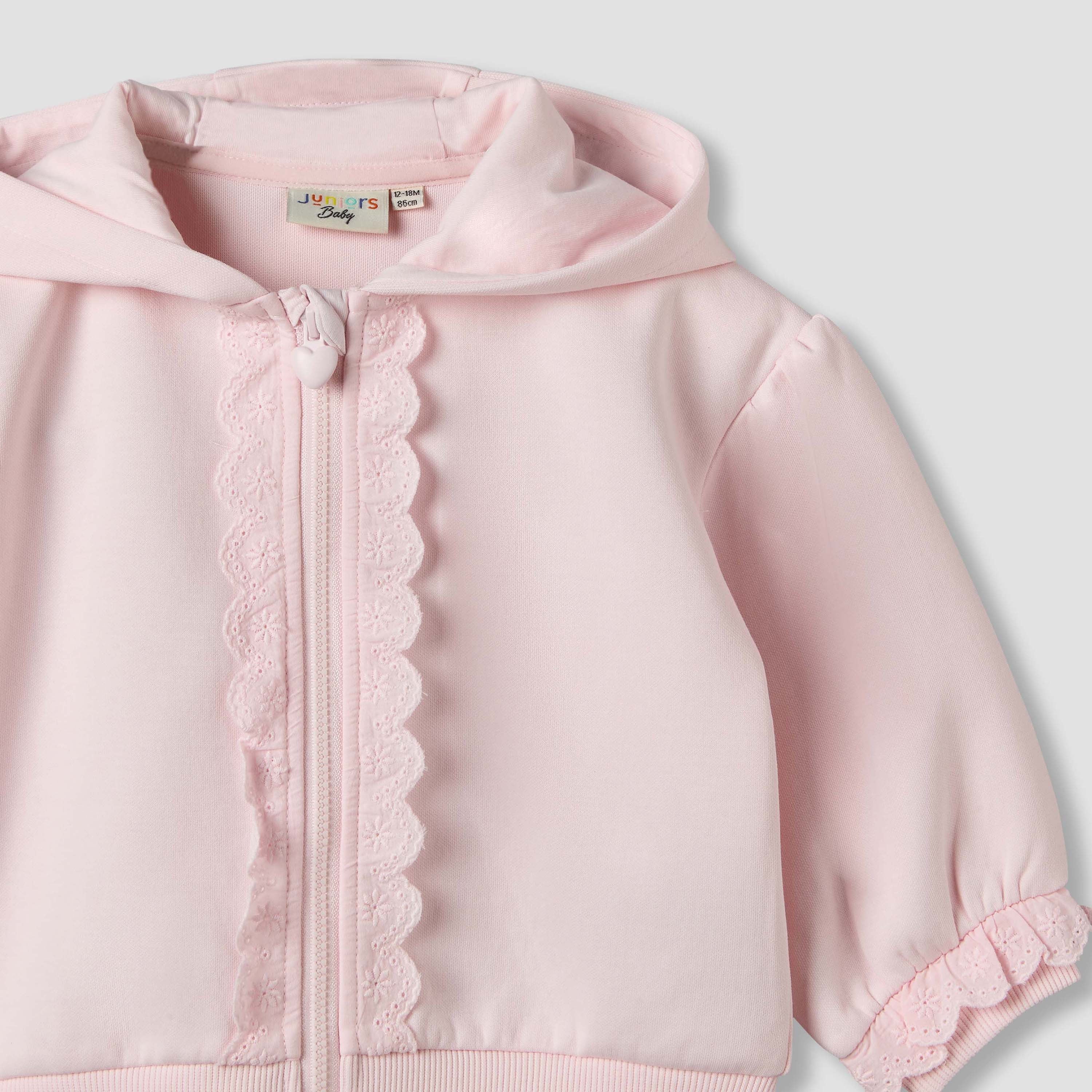 Juniors Hooded Long Sleeves Sweatshirt and Pants Set with Lace Detail