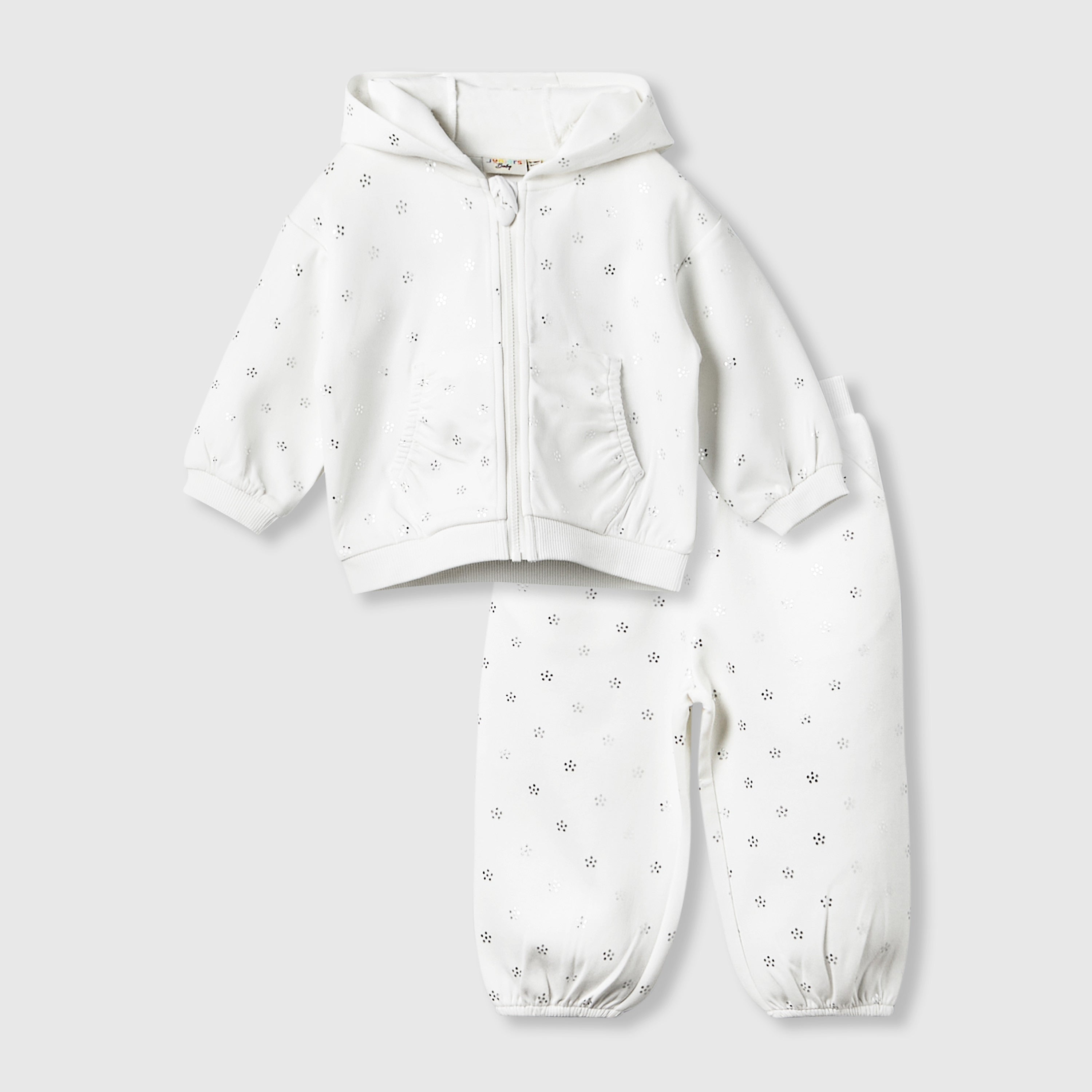 Juniors Hooded Long Sleeve Jacket and Joggers Set with Glitter Print