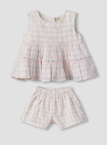 Juniors Round Neck Sleeveless Top and Shorts Set with Bow Print-baby-girls-clothing-setsandcoords-image-2
