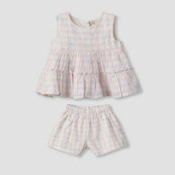 Juniors Round Neck Sleeveless Top and Shorts Set with Bow Print-undefined-image-1