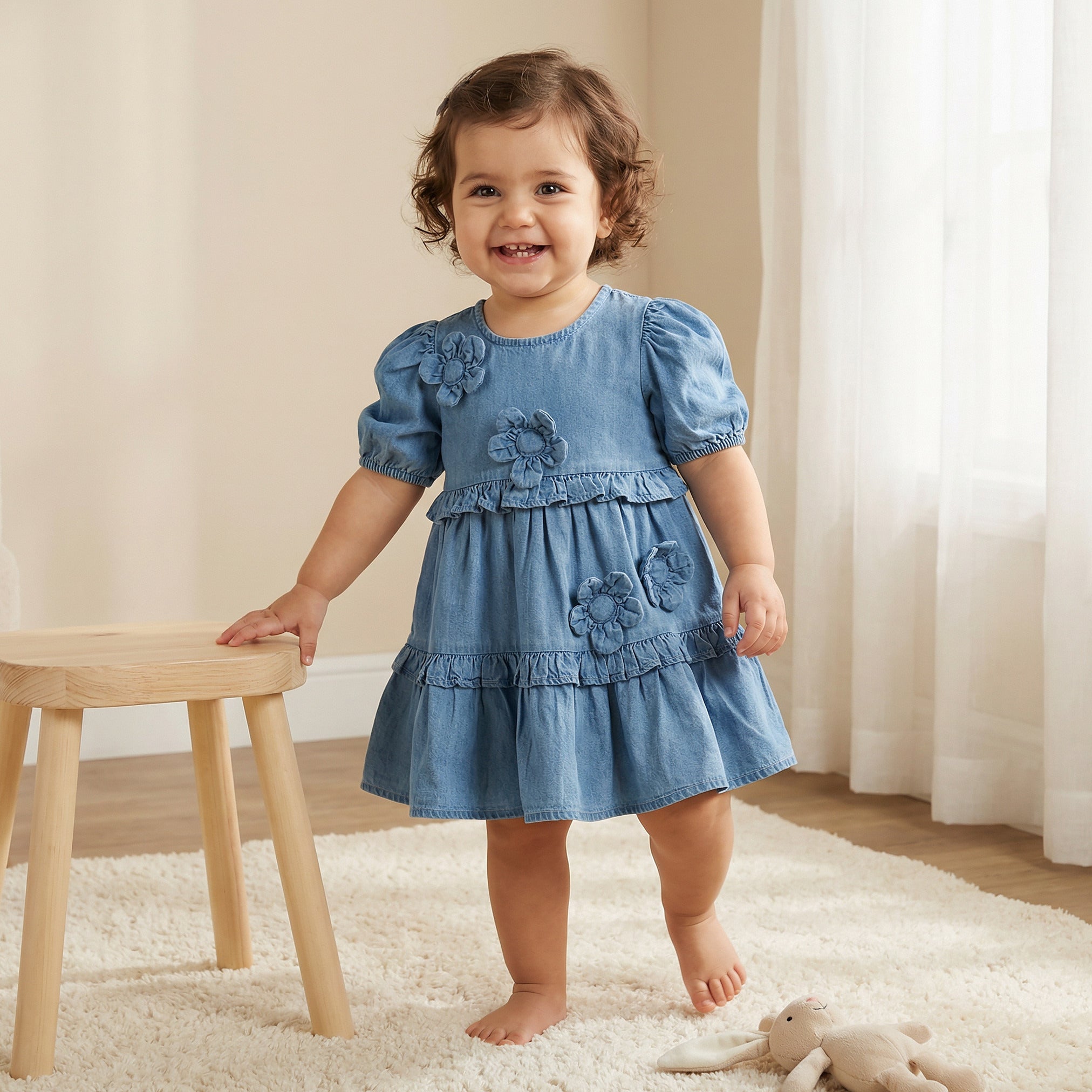 Juniors Round Neck Short Sleeves Tiered Dress with Headband