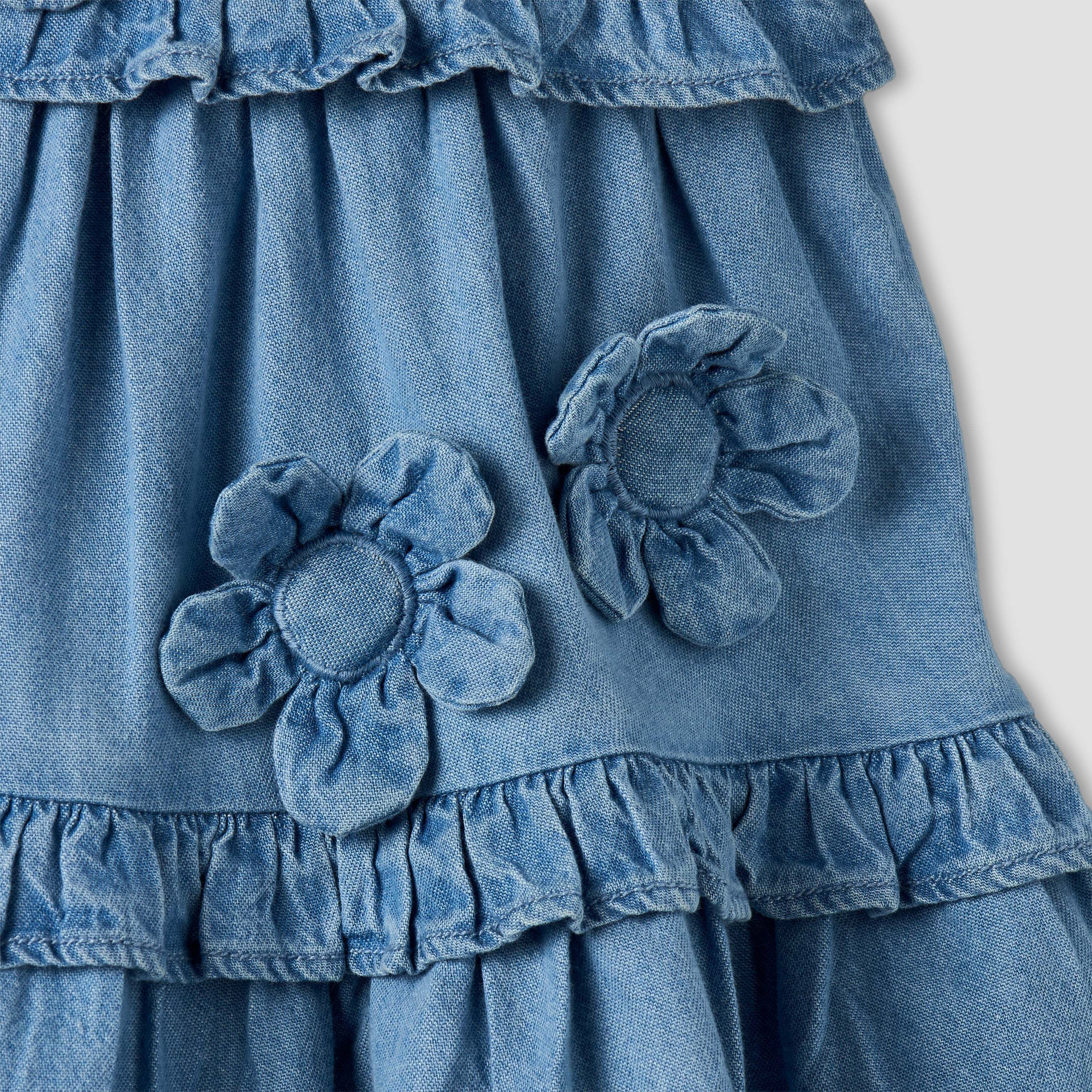 Juniors Round Neck Short Sleeves Tiered Dress with Headband