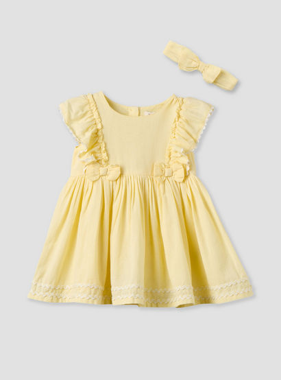Juniors Round Neck Short Sleeves Knee Length A-line Dress with Headband-baby-girls-clothing-dressesandjumpsuits-image-2