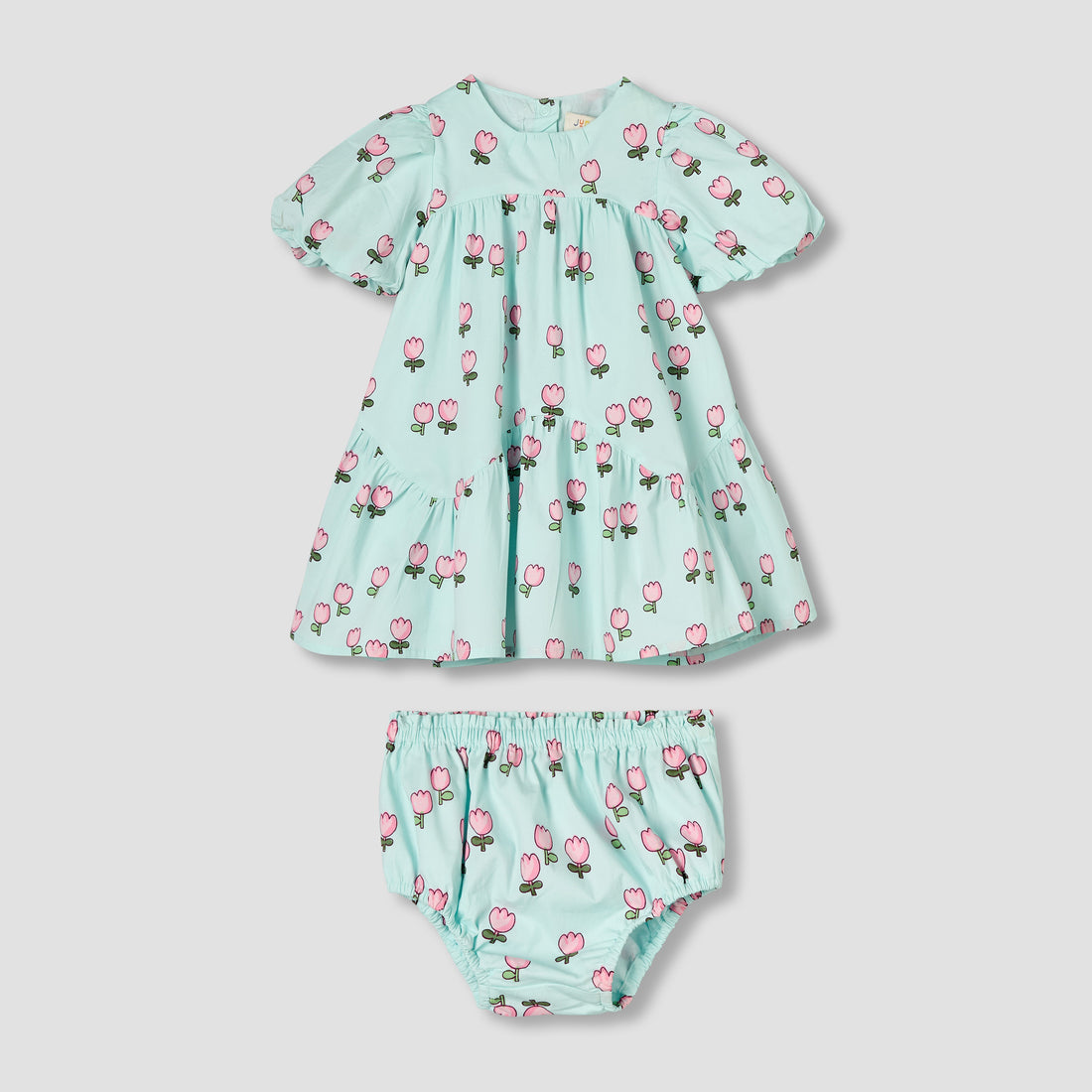 Juniors Round Neck Short Sleeves Dress with Bloomers - Blue / 24-36 mths