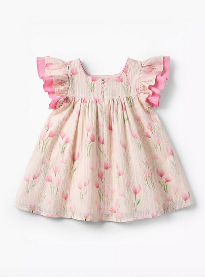 Juniors Square Neck Short Sleeves Dress with Floral Print-baby-girls-clothing-dressesandjumpsuits-image-3