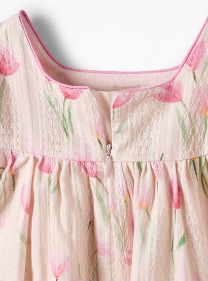 Juniors Square Neck Short Sleeves Dress with Floral Print-baby-girls-clothing-dressesandjumpsuits-image-5