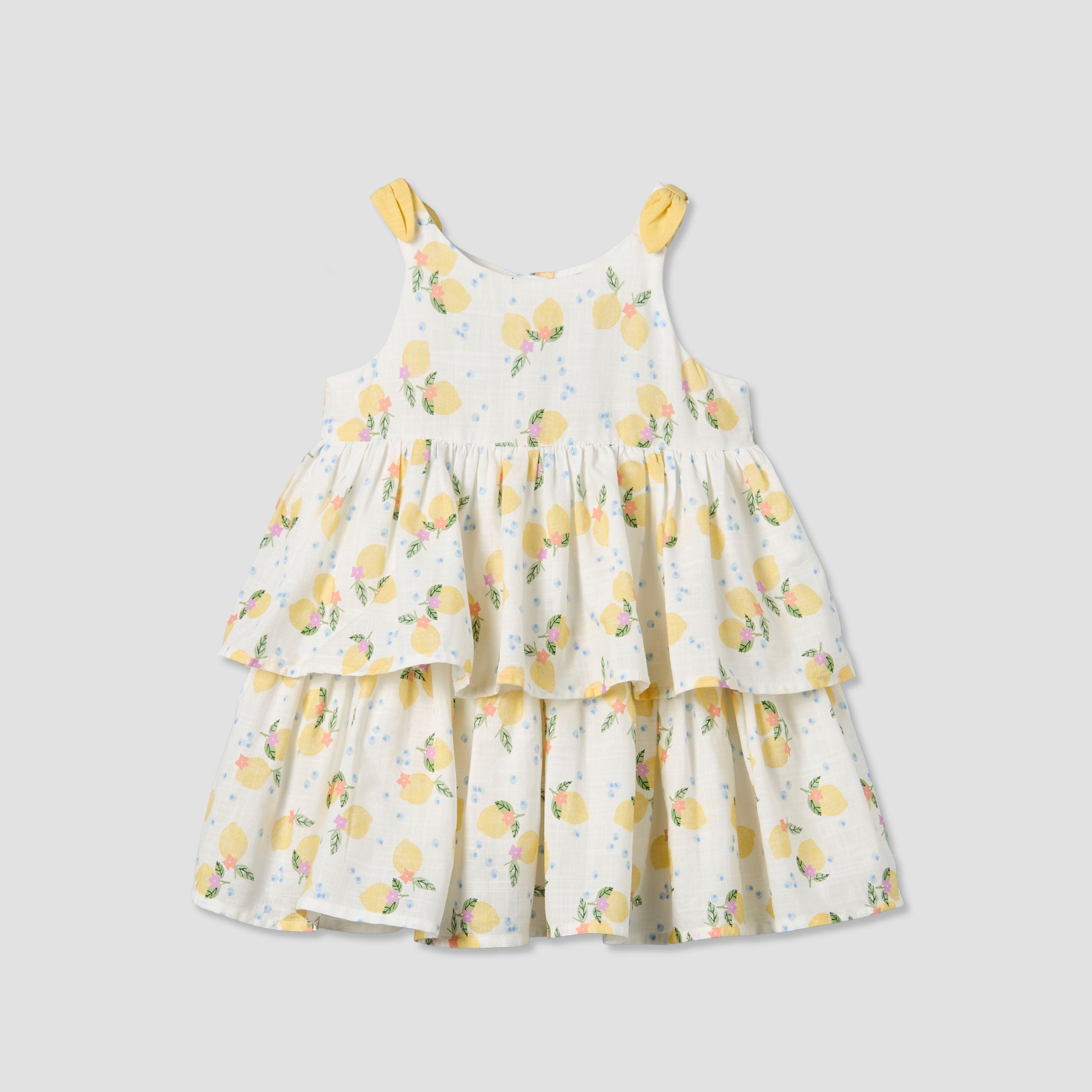 Juniors Round Neck Sleeveless A-line Dress with Lemon Print