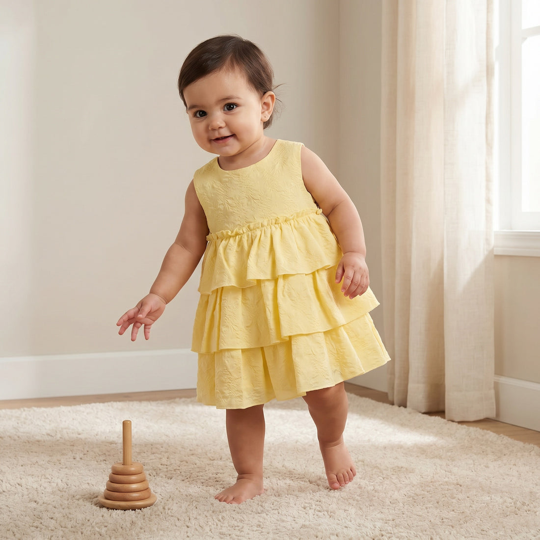 Juniors Round Neck Sleeveless Dress with Ruffles