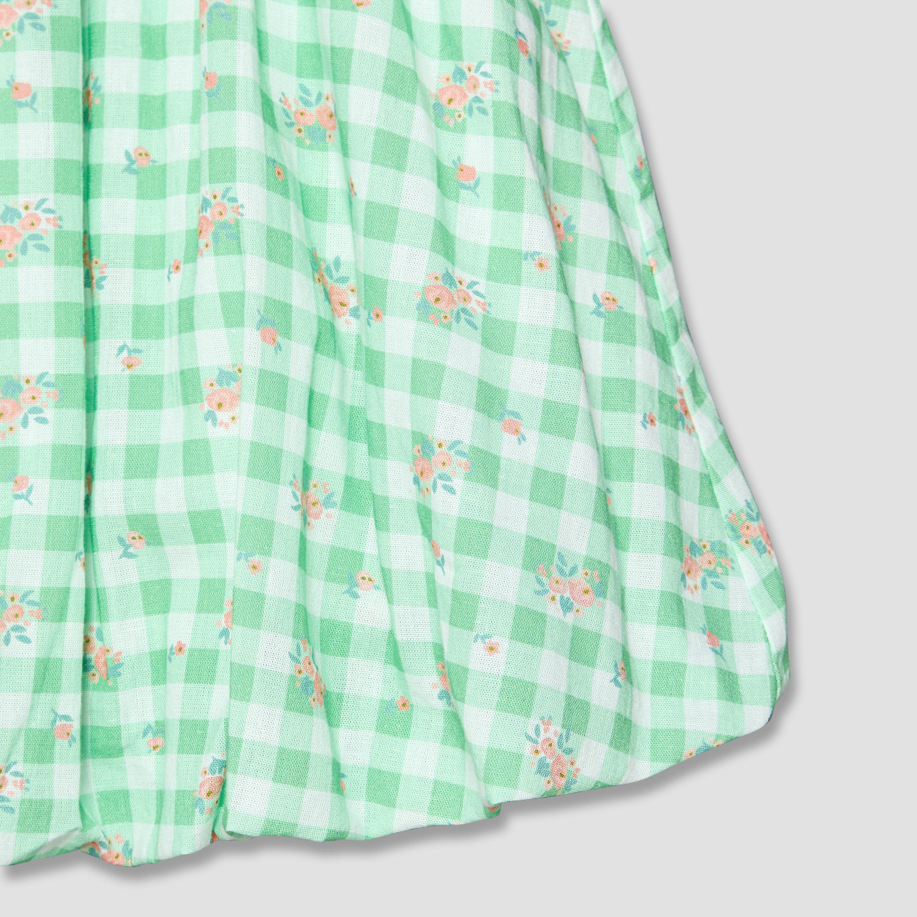 Juniors Round Neck Sleeveless A-line Dress with Checked and Floral Print
