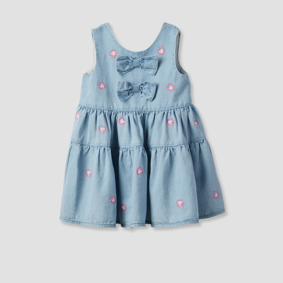 Juniors Round Neck Sleeveless Knee Length A-line Denim Dress with Headband