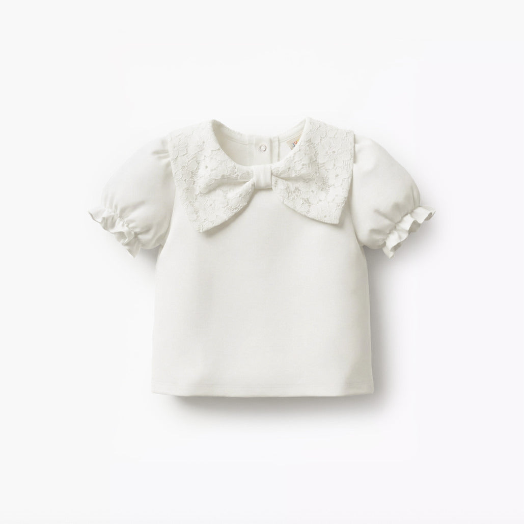 Juniors Round Neck Short Sleeves Top and Jeans Set with Bow Detail