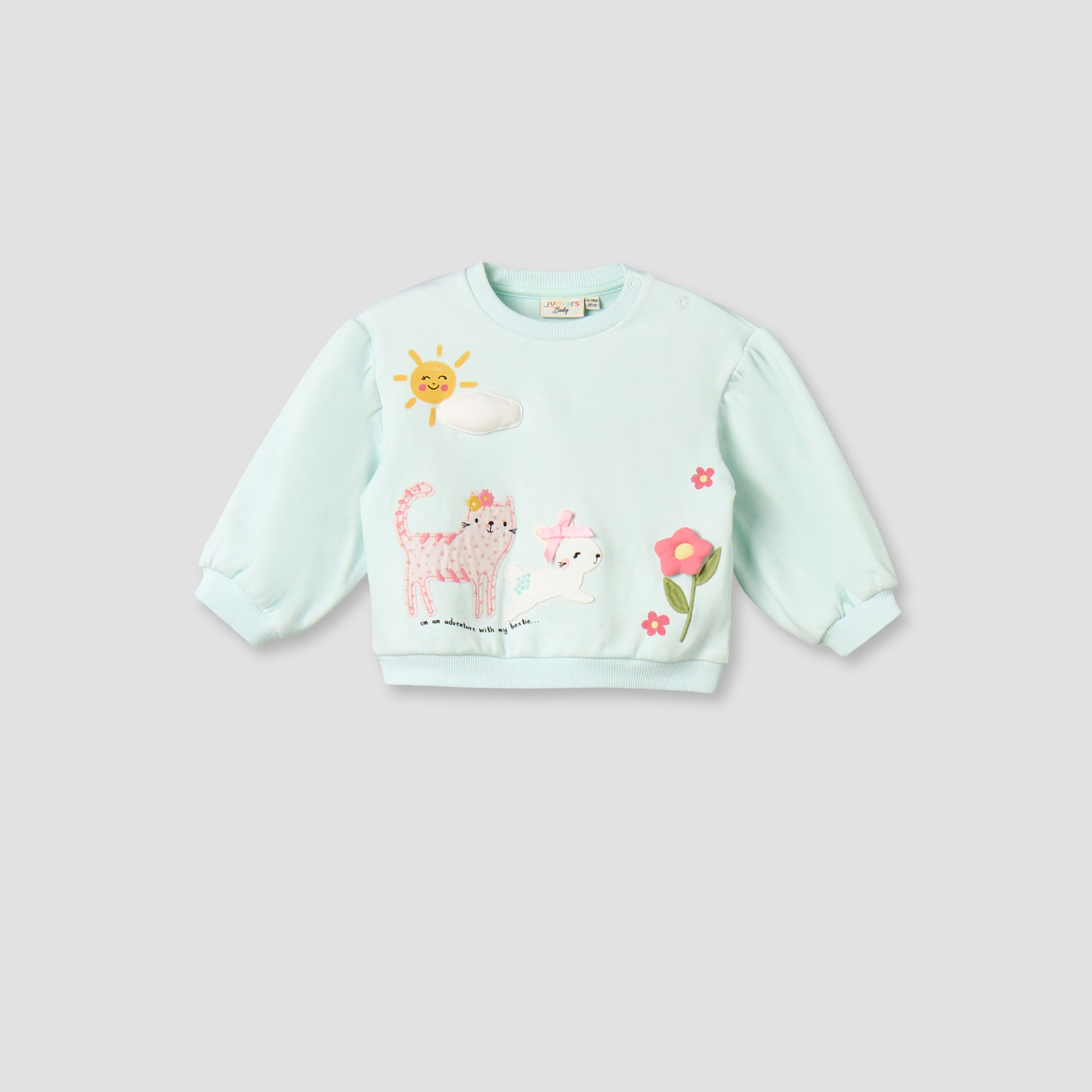 Juniors Crew Neck Long Sleeves Sweatshirt and Wide Leg Pants Set with Animal Applique