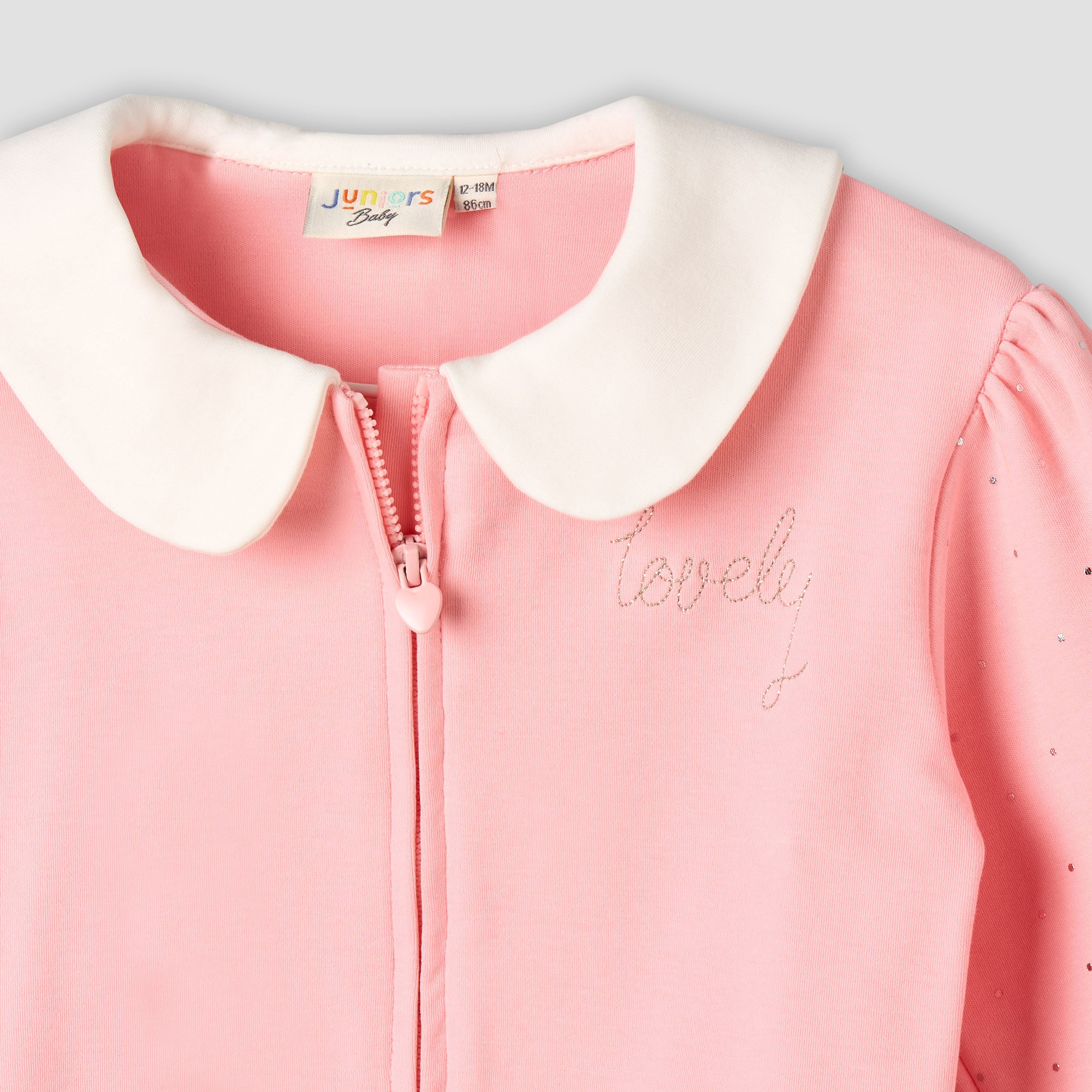 Juniors Peter Pan Collar Long Sleeves Jacket and Joggers Set with Zip Closure