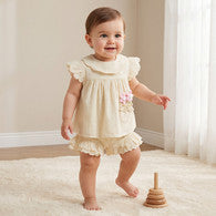 Juniors Round Neck Short Sleeves Top and Shorts Set with Floral Appique-undefined-image-1