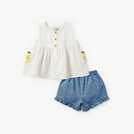 Juniors Round Neck Sleeveless Top and Shorts Set with Embroidery-undefined-image-1