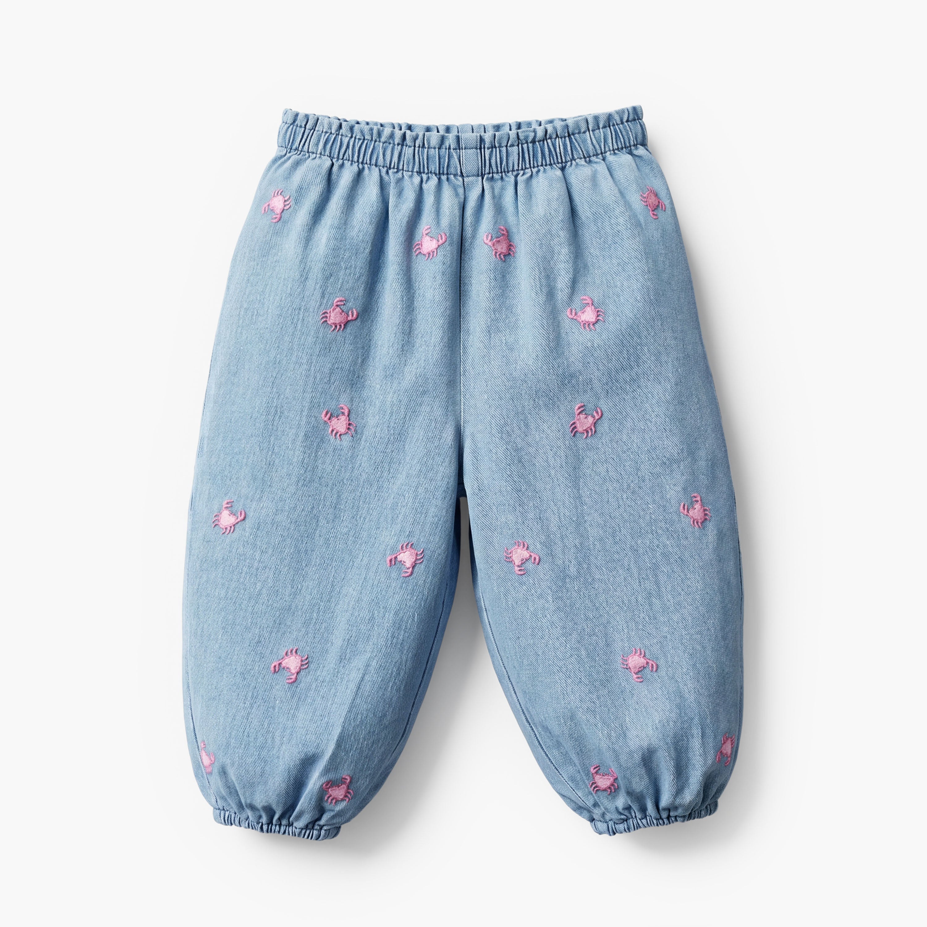 Juniors Crew Neck Short Sleeves Top and Denim Joggers Set with Turtle Print