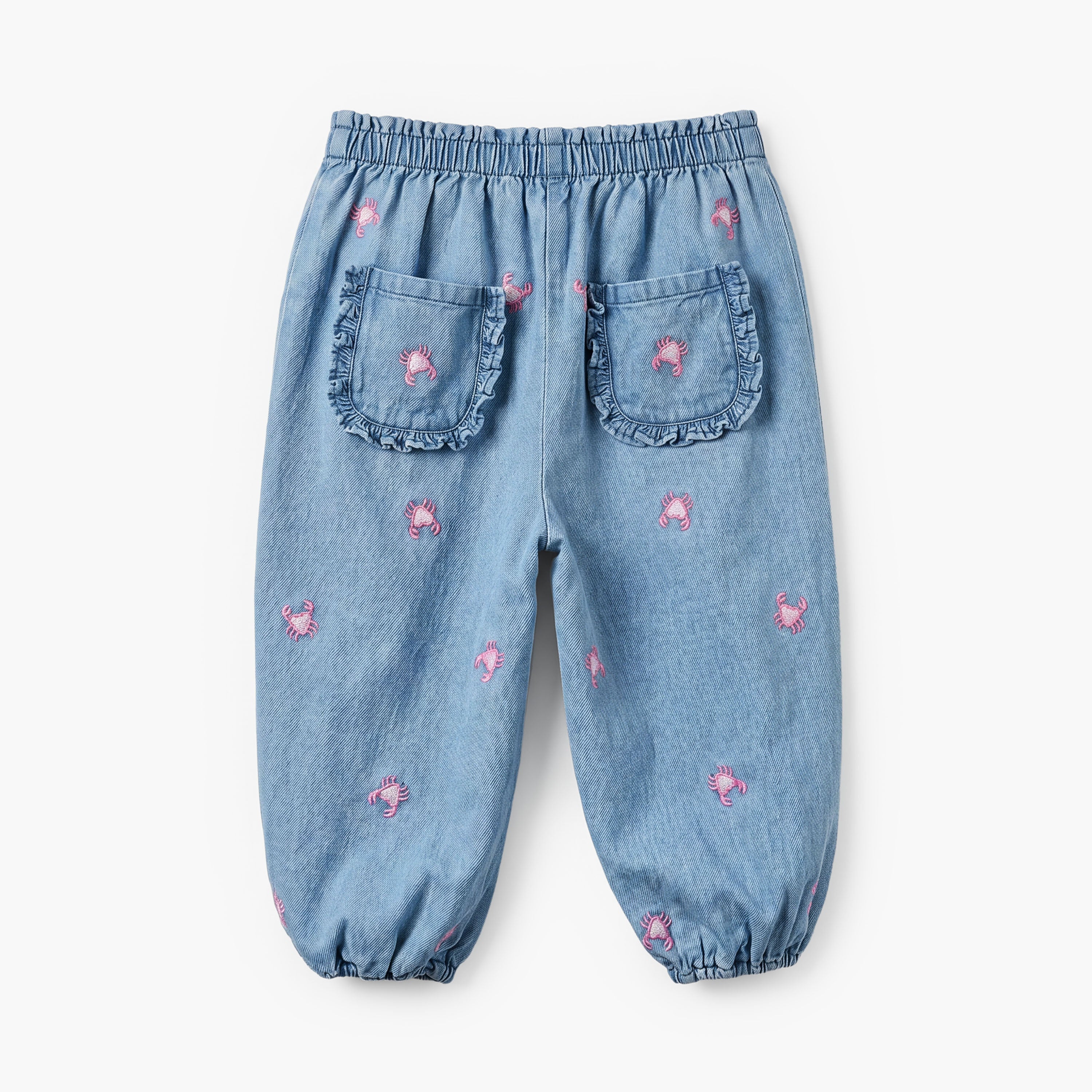 Juniors Crew Neck Short Sleeves Top and Denim Joggers Set with Turtle Print