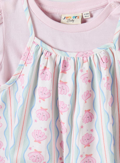 Juniors Round Neck Short Sleeves T-shirt and Dungaree Set with Ruffle Trim-baby-girls-clothing-setsandcoords-image-5