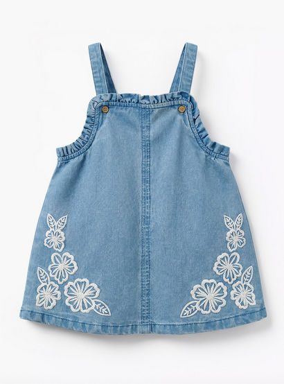 Juniors Square Neck Sleeveless Pinafore with Floral Embroidery-girls-clothing-dressesandjumpsuits-image-2