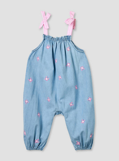 Juniors Square Neck Sleeveless Dungaree with Crab Embroidery-baby-girls-clothing-rompers-image-2