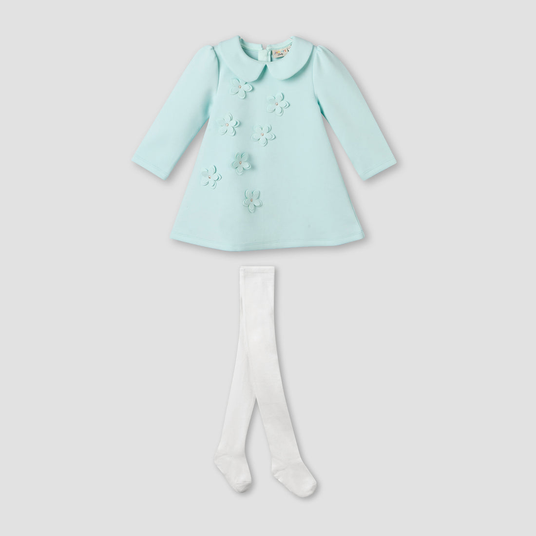 Juniors Peter Pan Collar Long Sleeves A-line Dress with Tights - Multicolour / 12-18 mths
