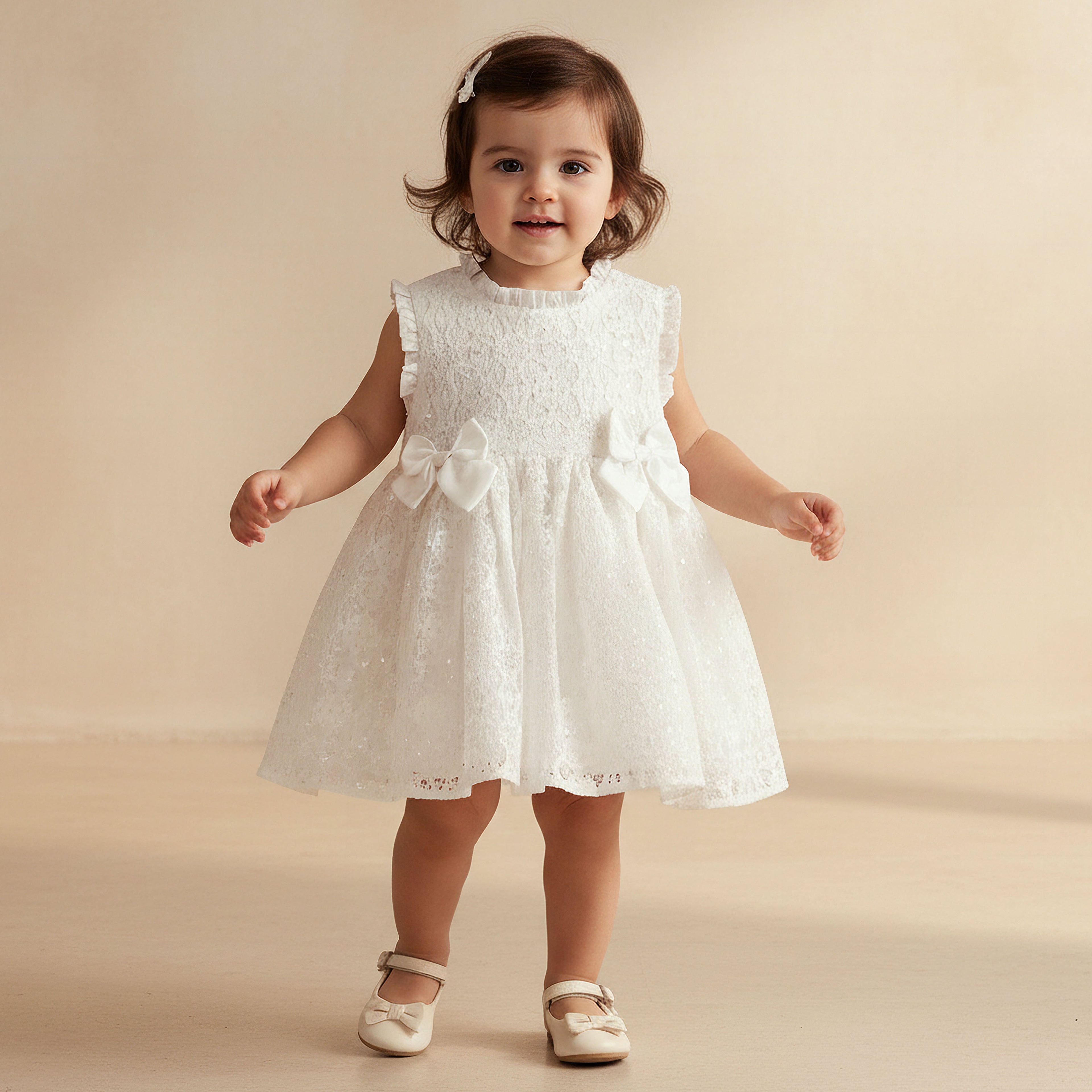 Juniors Ruffle Neck Sleeveless Dress with Bloomers and Sequin Embellished