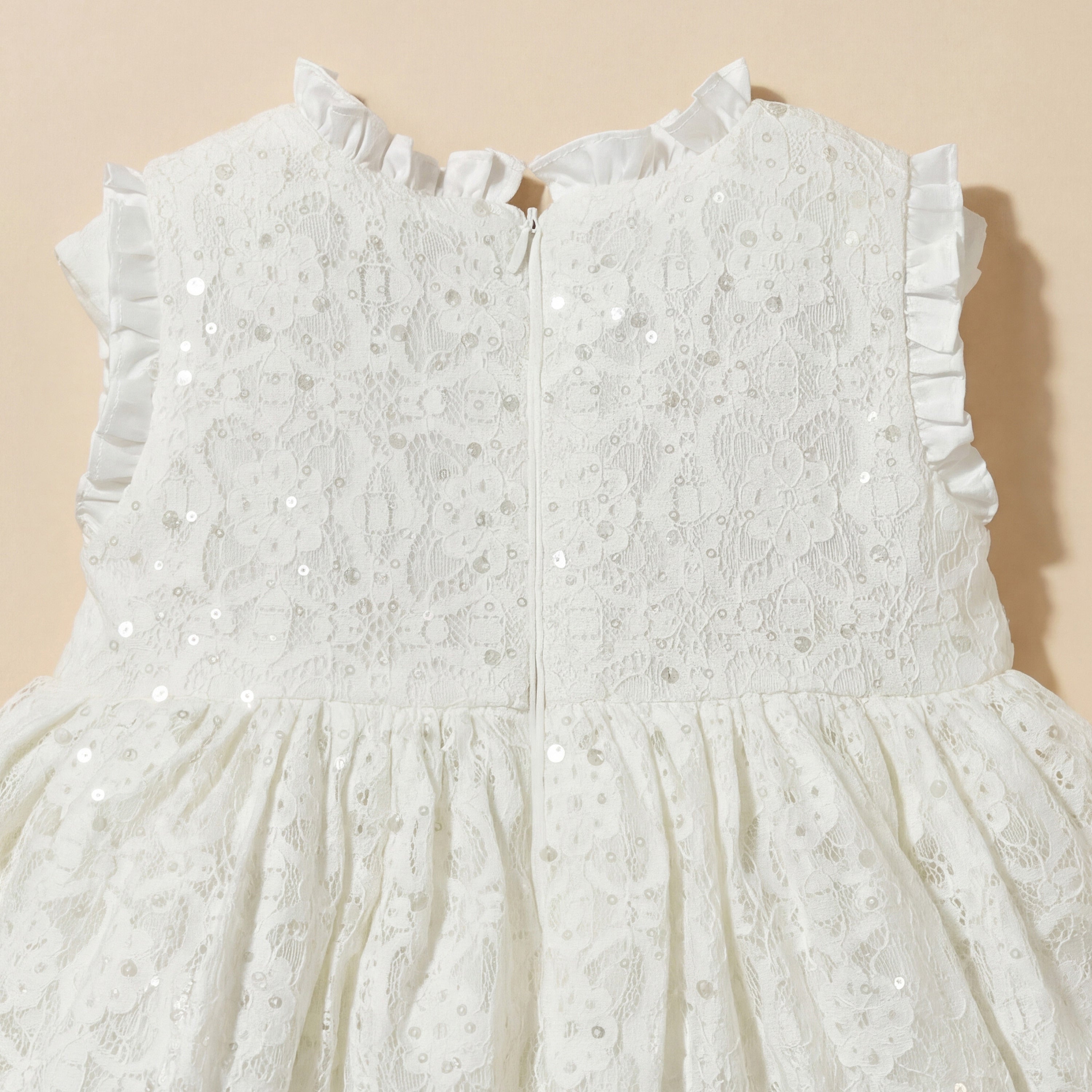 Juniors Ruffle Neck Sleeveless Dress with Bloomers and Sequin Embellished