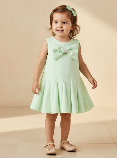 Juniors Round Neck Sleeveless Dress with Bow Accent-baby-girls-clothing-dressesandjumpsuits-image-1