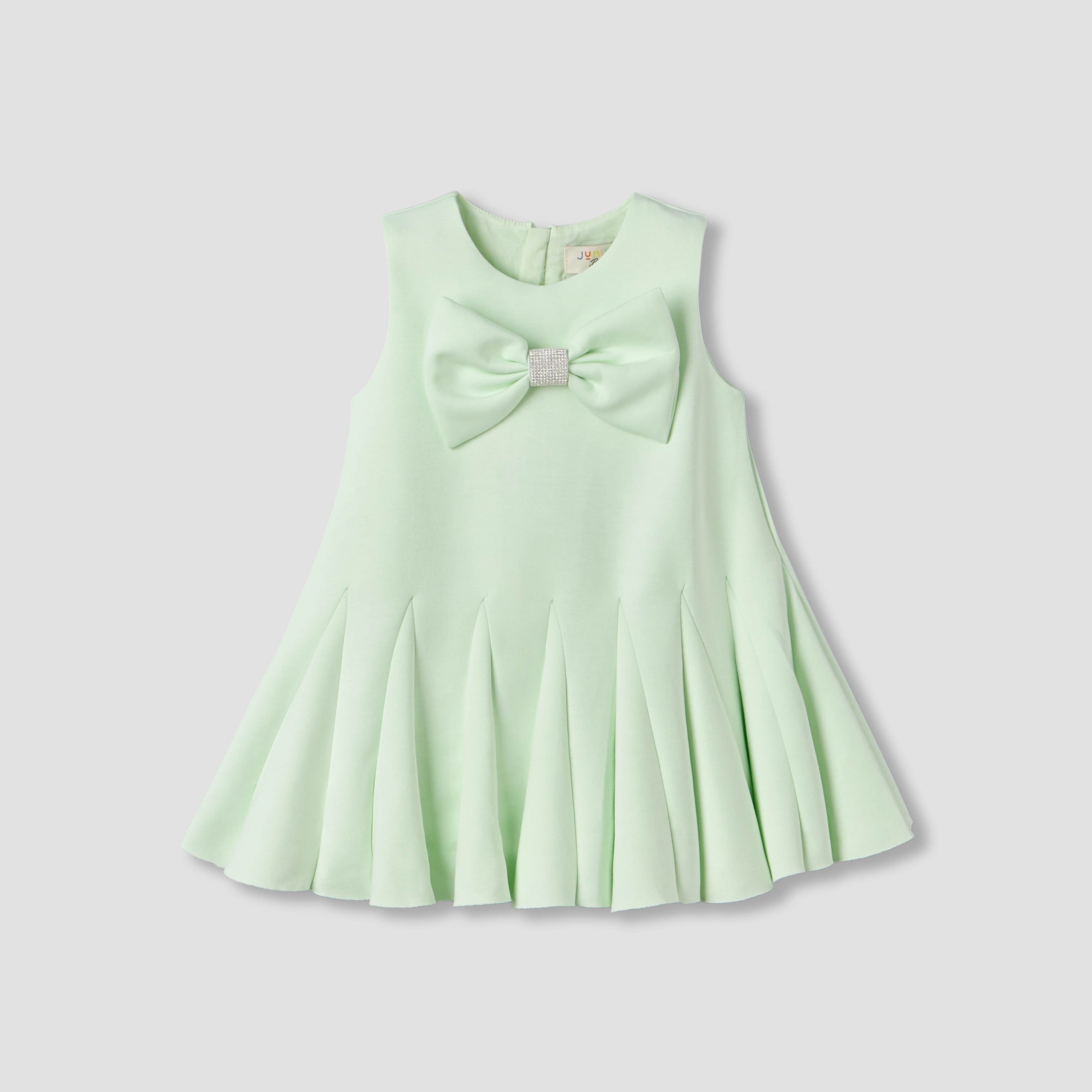 Juniors Round Neck Sleeveless Dress with Bow Accent