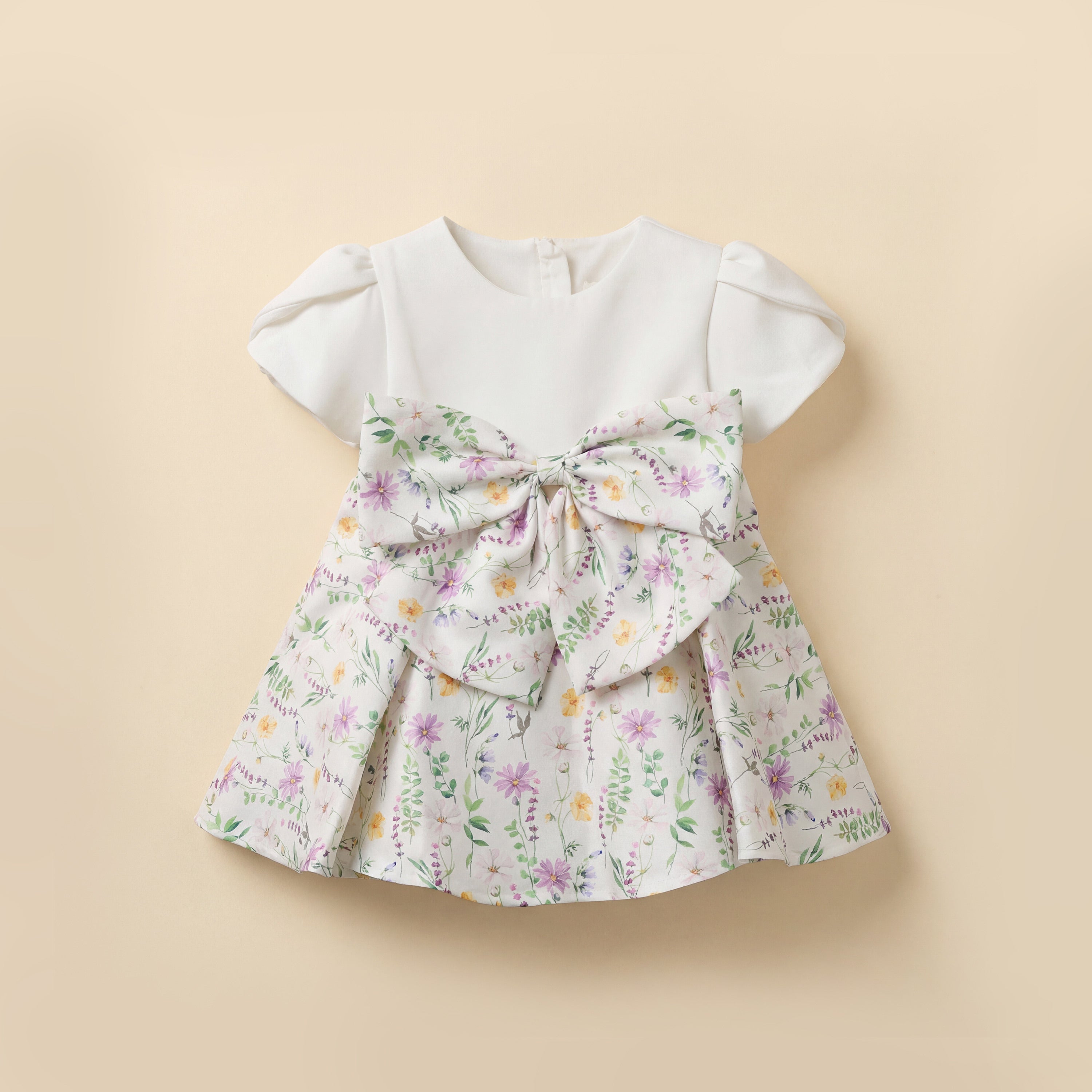 Juniors Round Neck Short Sleeves A-Line Dress with Floral Print