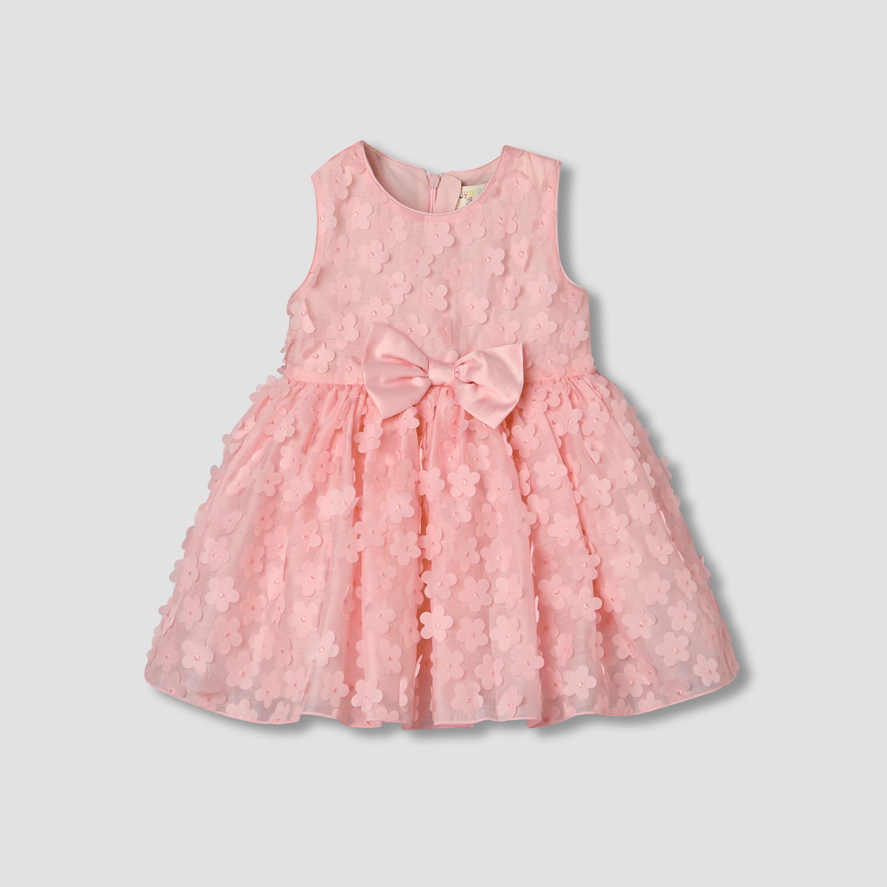 Juniors Round Neck Sleeveless Dress with Floral Applique Design