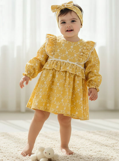 Giggles Round Neck Long Sleeve Dress with Hairband-baby-girls-clothing-dressesandjumpsuits-image-1