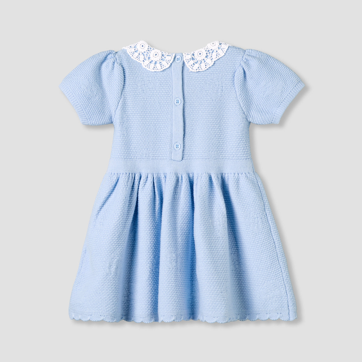 Giggles Peter Pan Collar Short Sleeve A-line Dress with Floral Applique