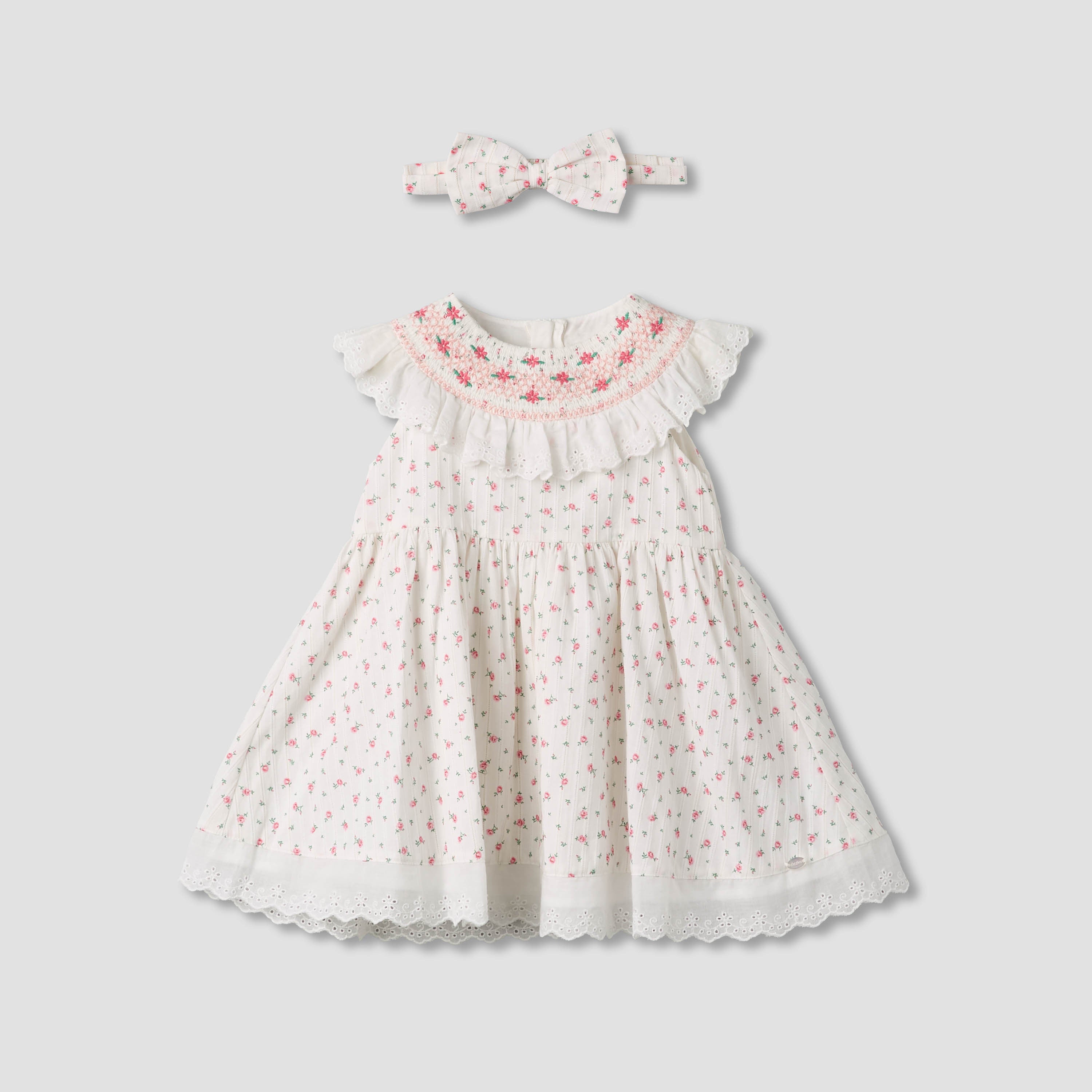 Giggles Round Neck Sleeveless A-line Dress and Headband with Floral Print