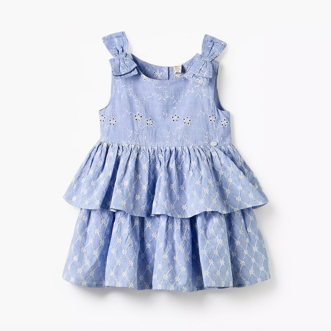 Giggles Round Neck Sleeveless Tiered Dress with Embroidered Detail