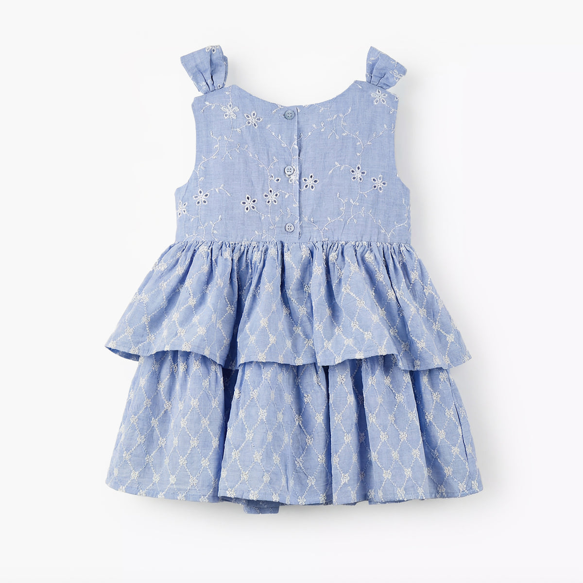 Giggles Round Neck Sleeveless Tiered Dress with Embroidered Detail