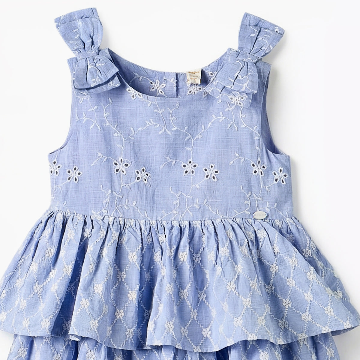Giggles Round Neck Sleeveless Tiered Dress with Embroidered Detail
