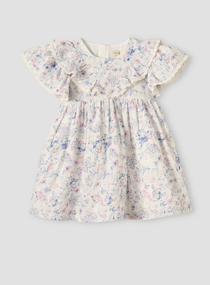 Giggles Round Neck Short Sleeves Knee-Length Dress with Floral Print-baby-girls-clothing-dressesandjumpsuits-image-2