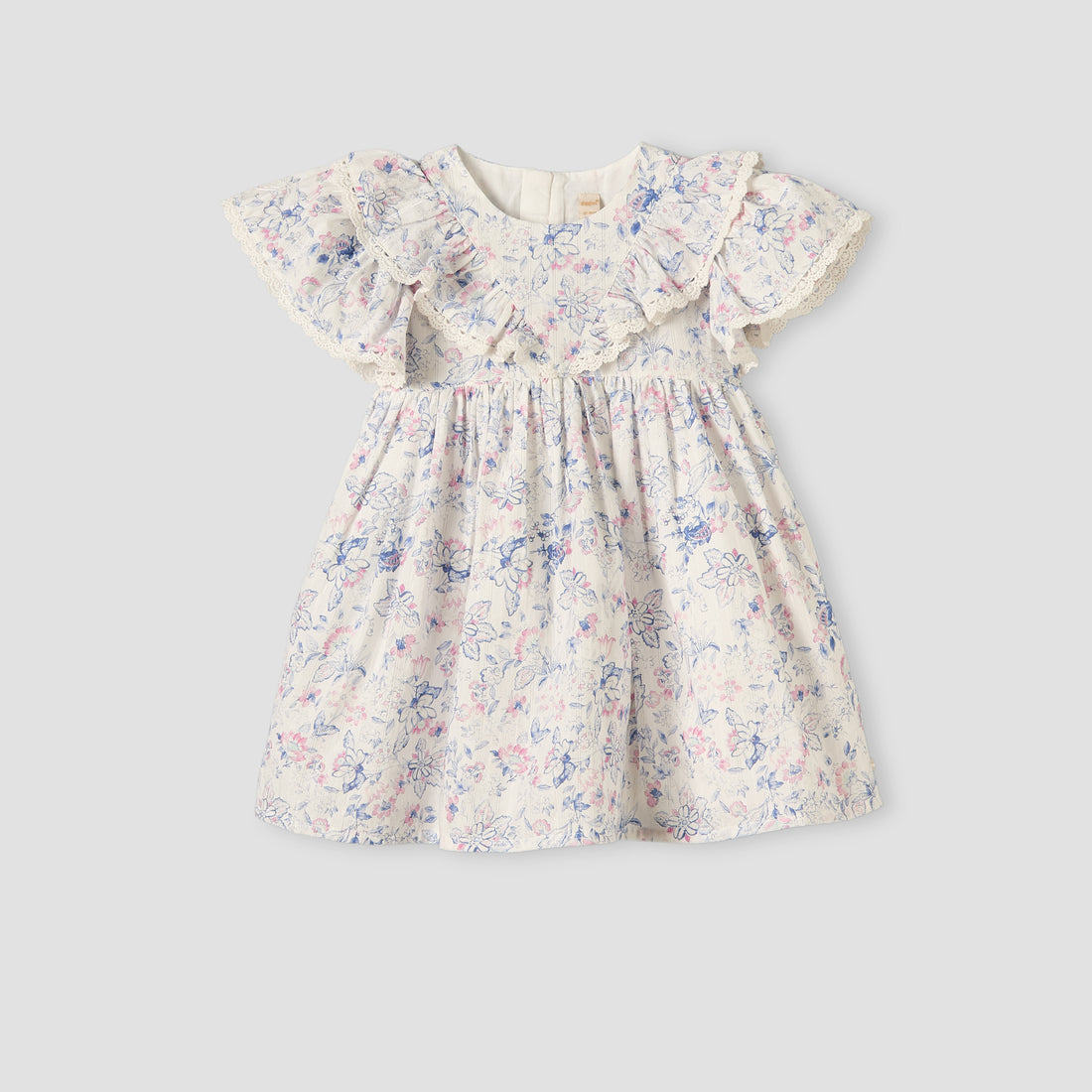 Giggles Round Neck Short Sleeves Knee-Length Dress with Floral Print