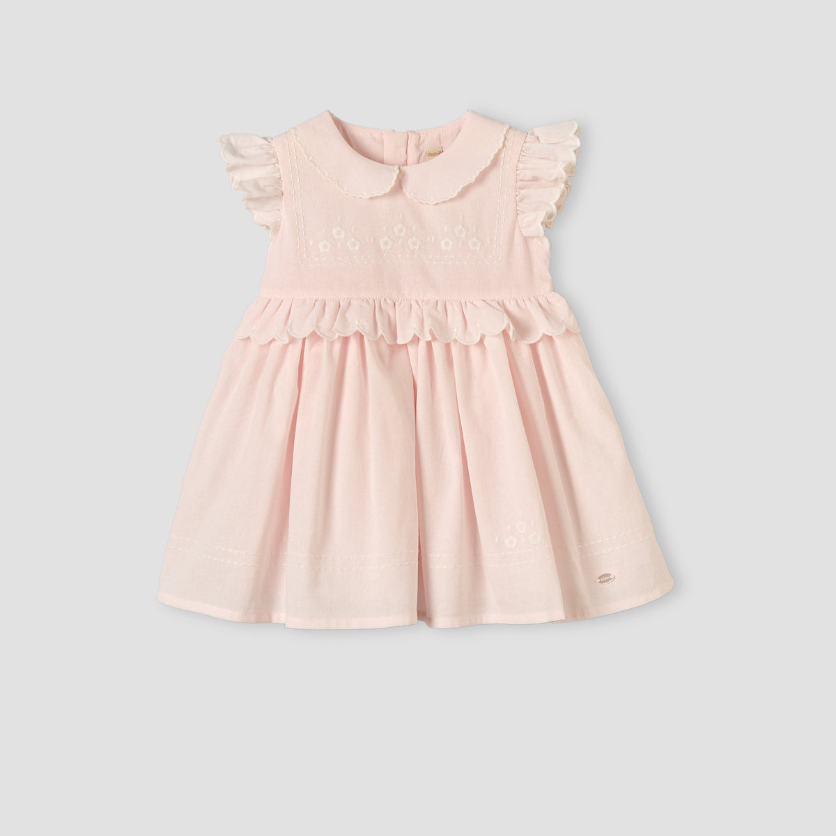 Giggles Peter Pan Collar Sleeveless Knee-Length Dress with Floral Embroidery