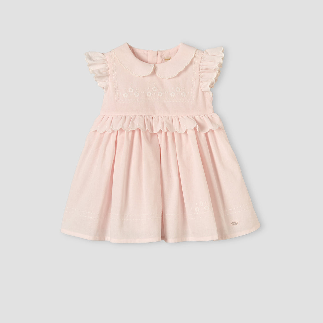 Giggles Peter Pan Collar Sleeveless Knee-Length Dress with Floral Embroidery - Pink / 12-18 mths