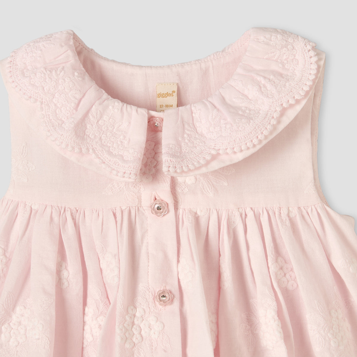 Giggles Collared Sleeveless Knee-Length A-line Dress with Embroidery