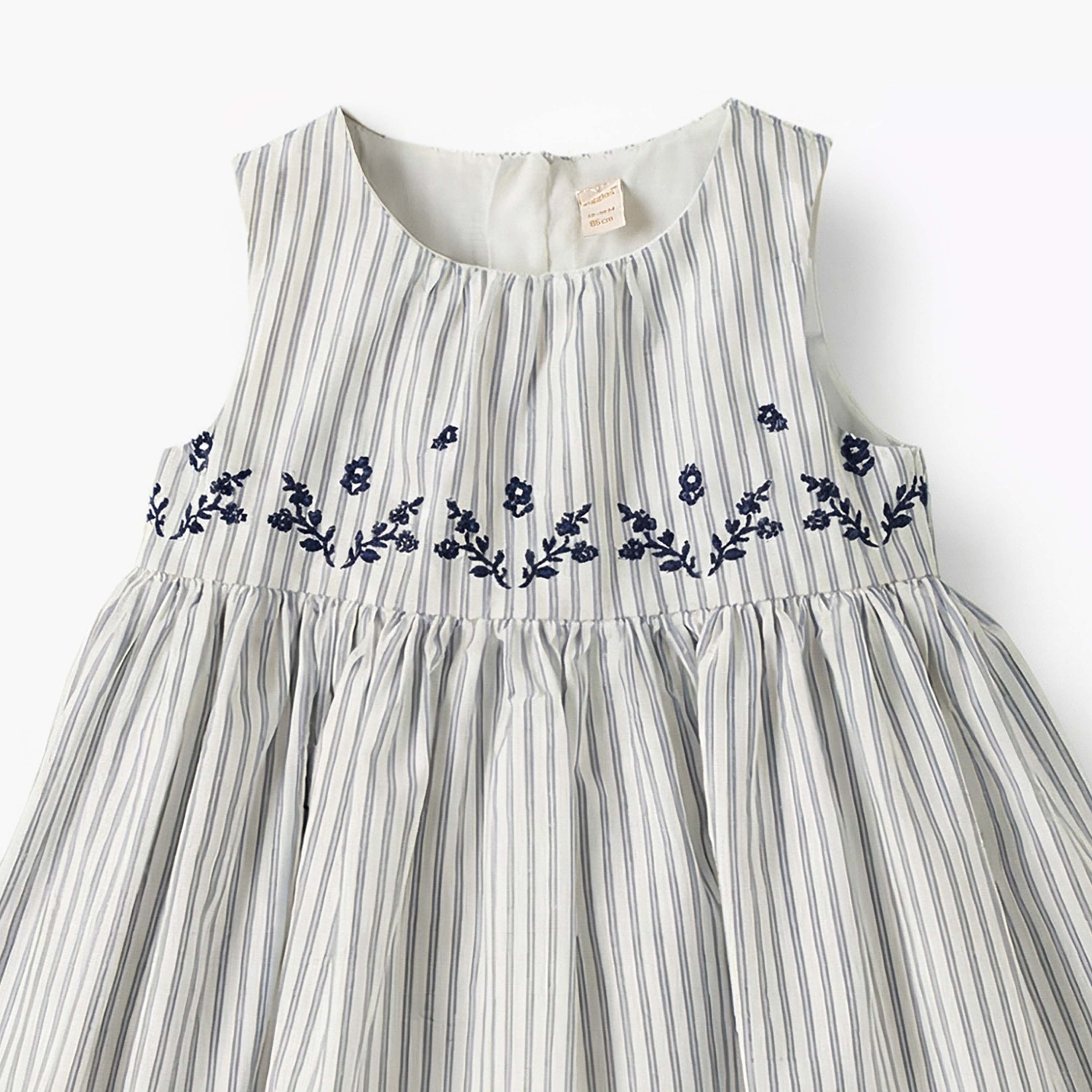 Giggles Round Neck Sleeveless Dress with Embroidery