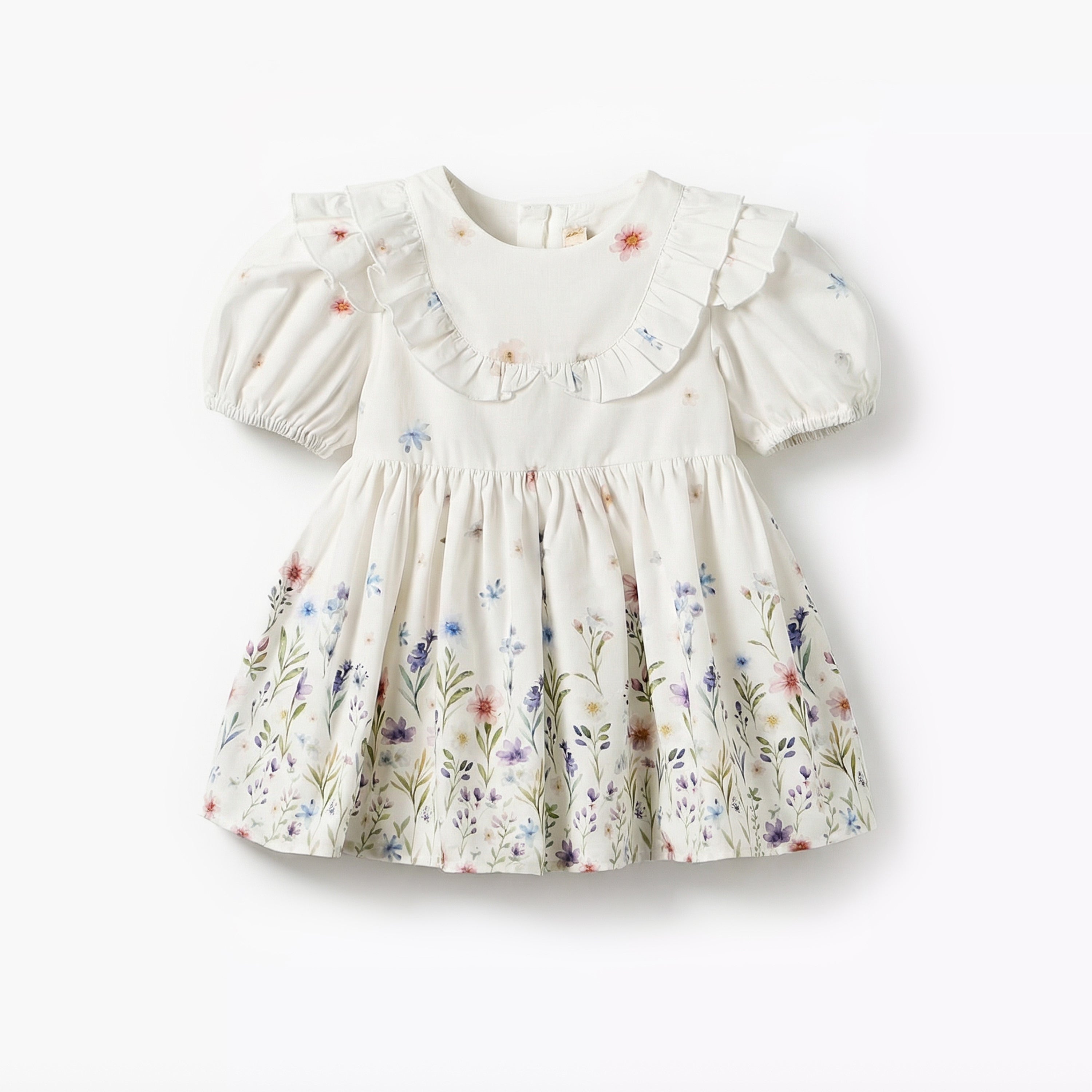 Giggles Round Neck Short Sleeves A-line Dress with Floral Print - White / 12-18 mths