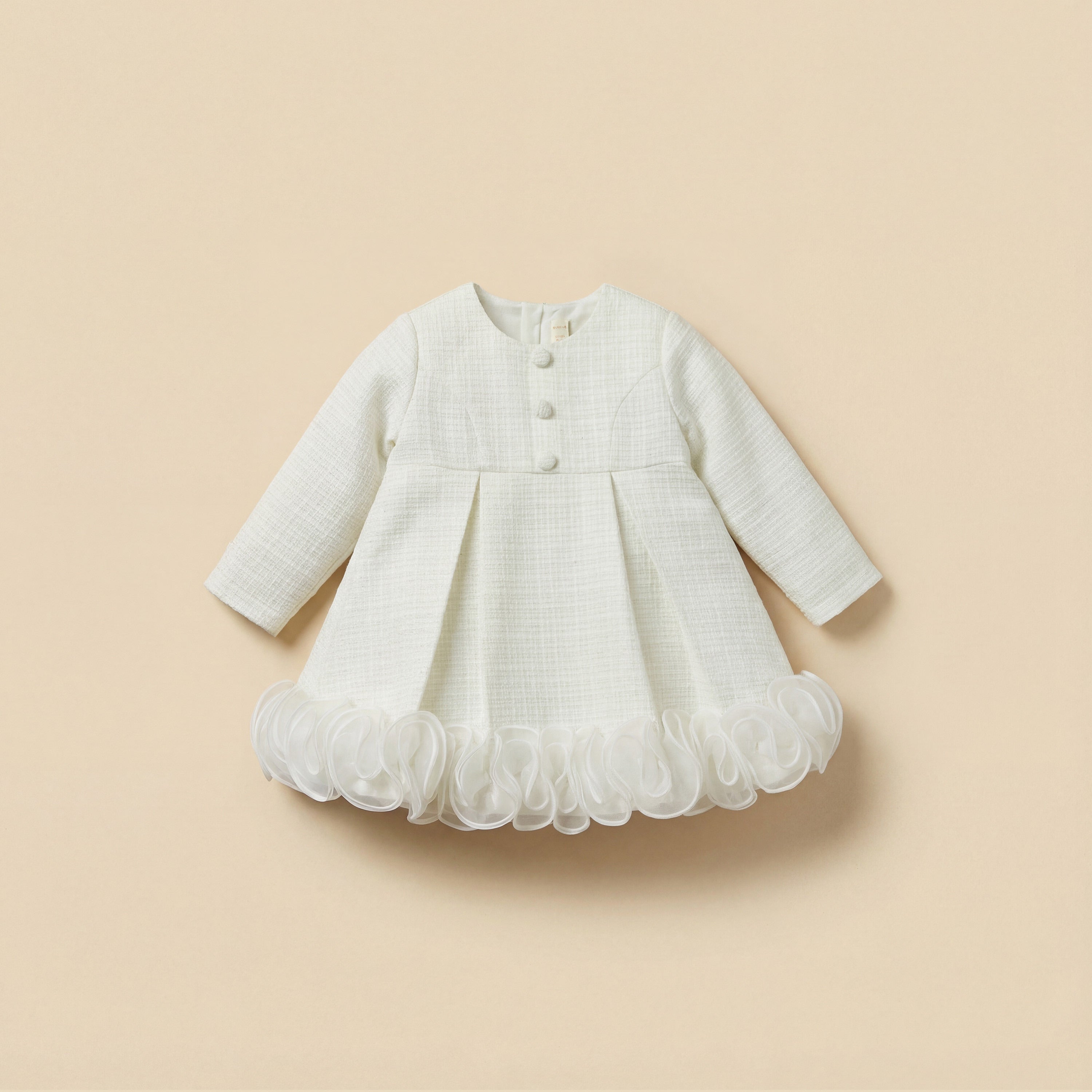 Giggles Round Neck Long Sleeves Dress with Ruffle Detail