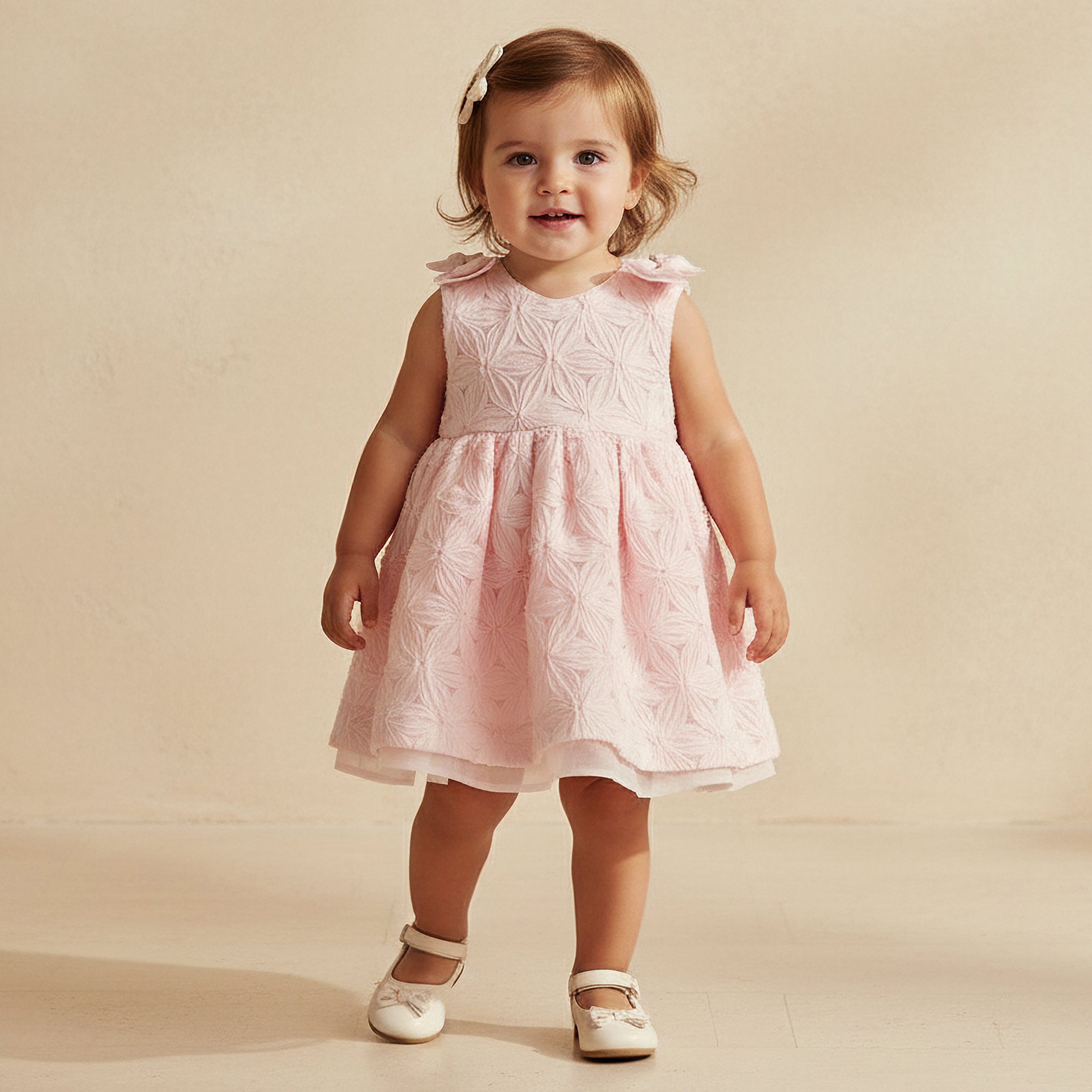 Giggles V-neck Sleeveless A-line Dress with Lace and Bow Design - Pink / 24-36 mths